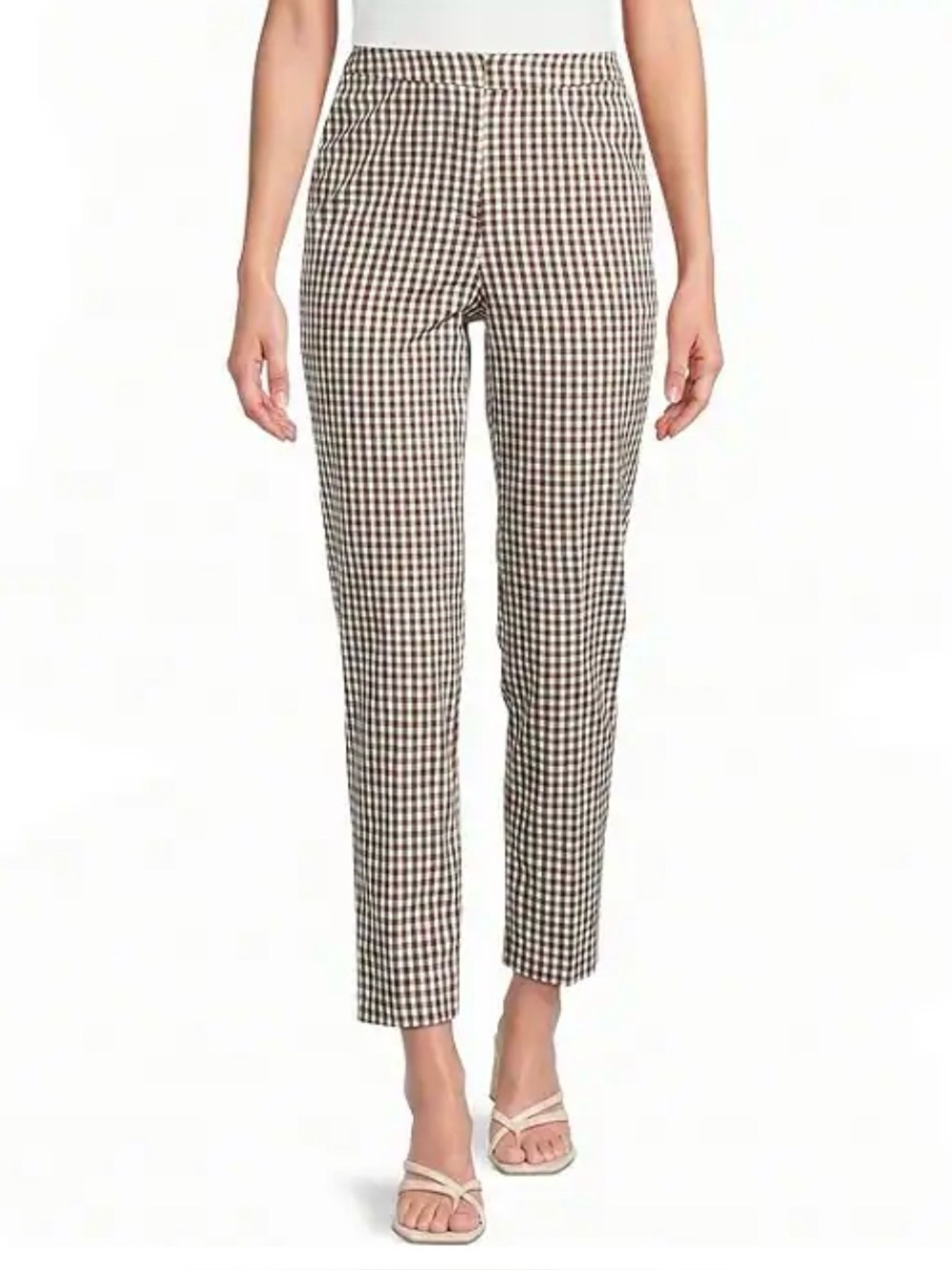 NWT Lafayette 148 New York Manhattan Checkered Plaid Ankle Pants, black/white